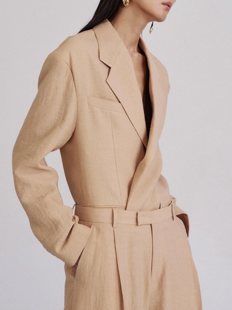 The Nkc Store Beige Oversized Linen Workwear Blazer — image 2 of 7